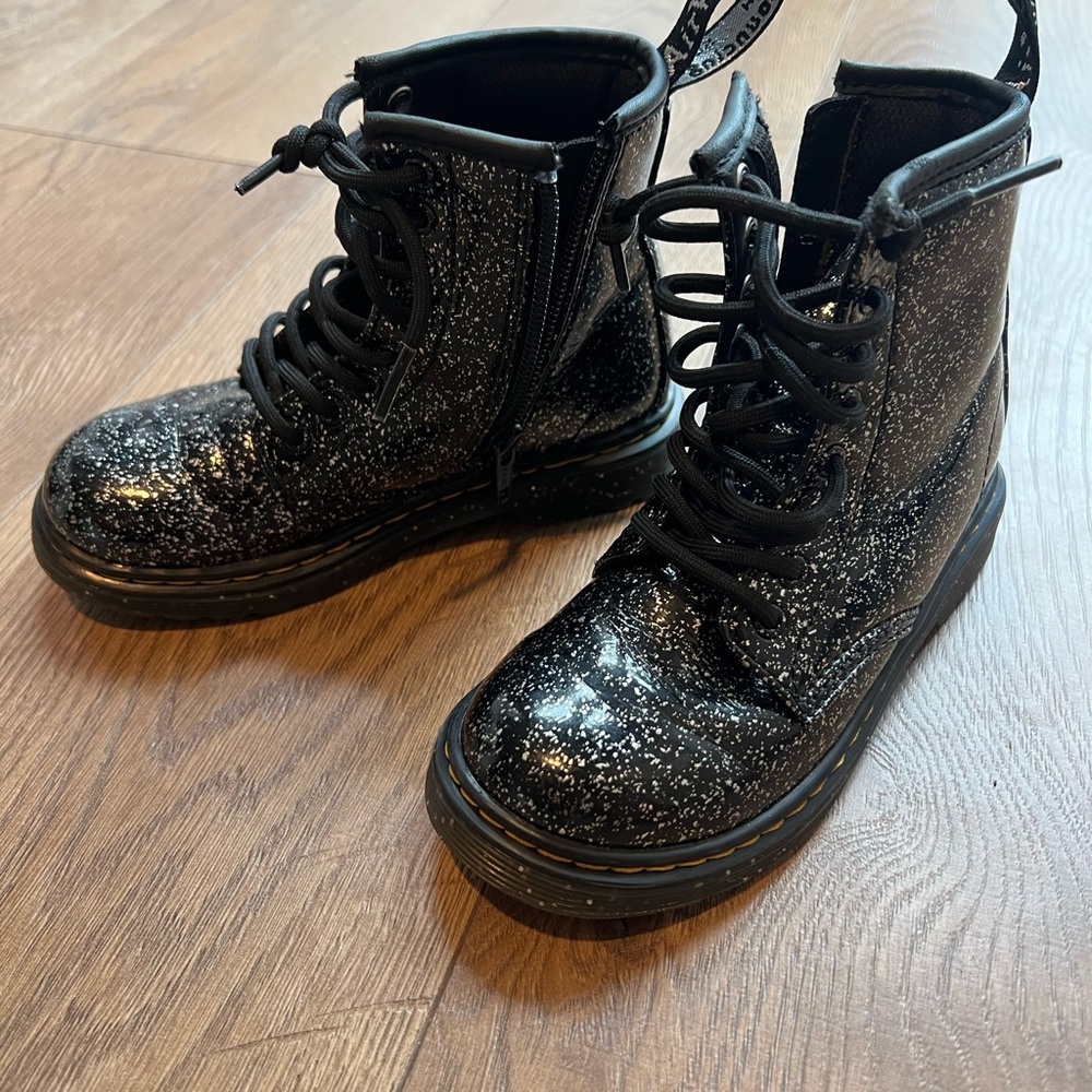 Dr Martens Black Glitter Combat Boots Girls size 11